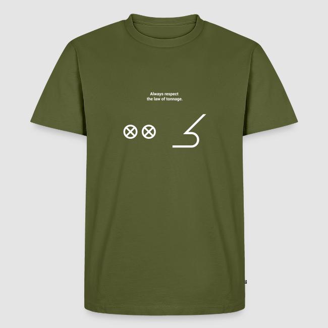 Motiv "Markierung Wulstbug". Da der Wulstbug großer Schiffe unter Wasser liegt und weit nach vorne ragt, ist ein Warnsymbol an der Bordwand angebracht, um Kollisionen oder Beschädigungen beim Anlegen zu vermeiden. Klick zum Shop.