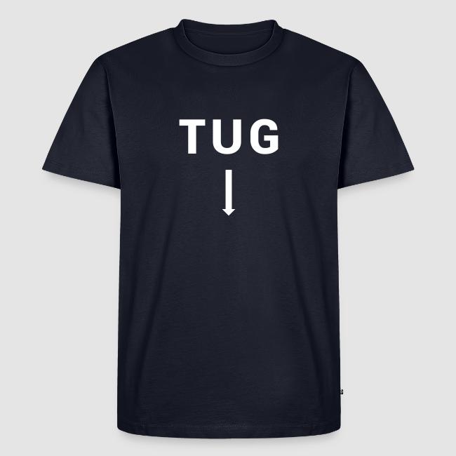 Motiv "TUG". Mit TUG markierte Stellen an der Bordwand von Schiffen sind für Schlepper zum Schieben geeignet. Der Rumpf ist dort verstärkt. NO TUG dagegen zeigt, dass Schlepper dort nicht schieben dürfen. Klick zum Shop.